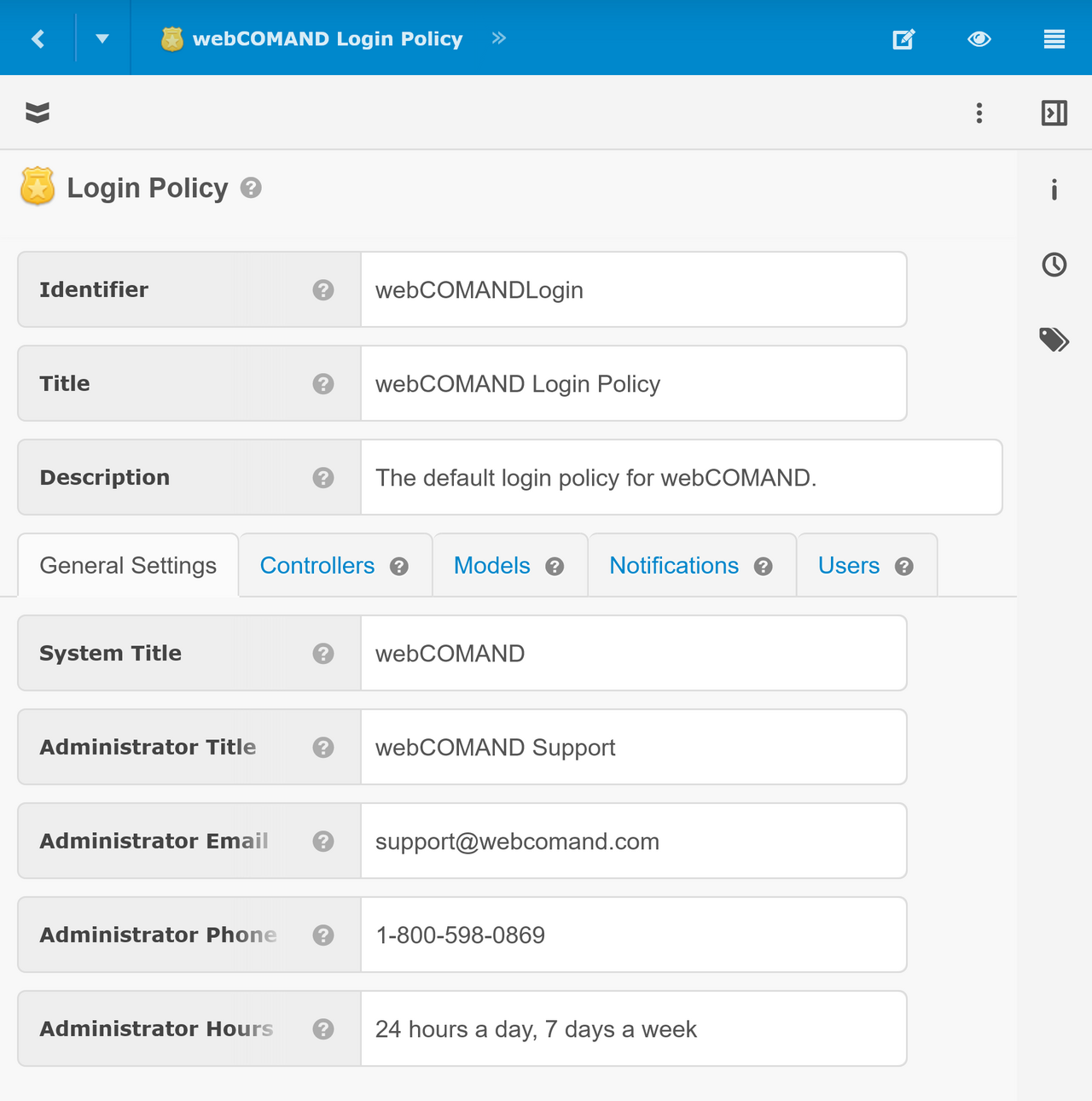 webCOMAND Login Policy