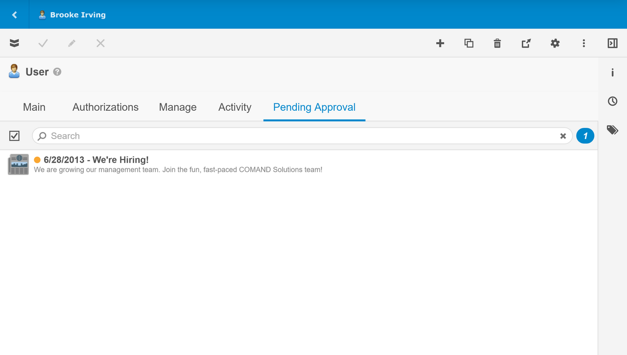 User View - Pending Approval Tab