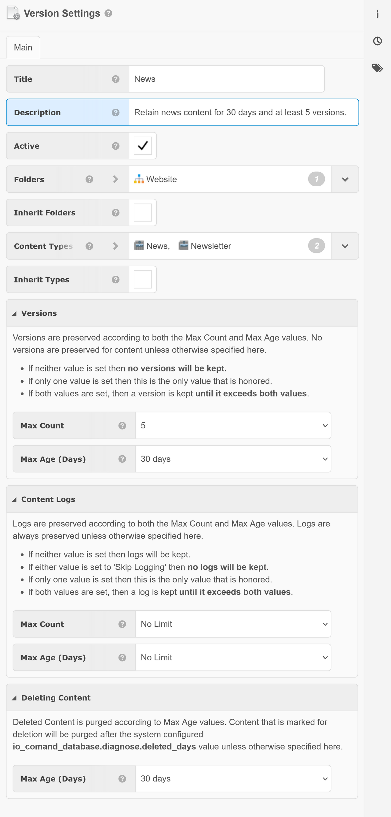 Version Settings