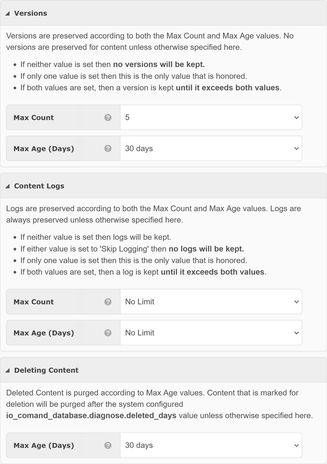 Version Settings